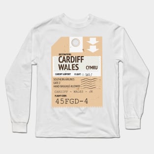 Cardiff Wales retro plane ticket, Long Sleeve T-Shirt